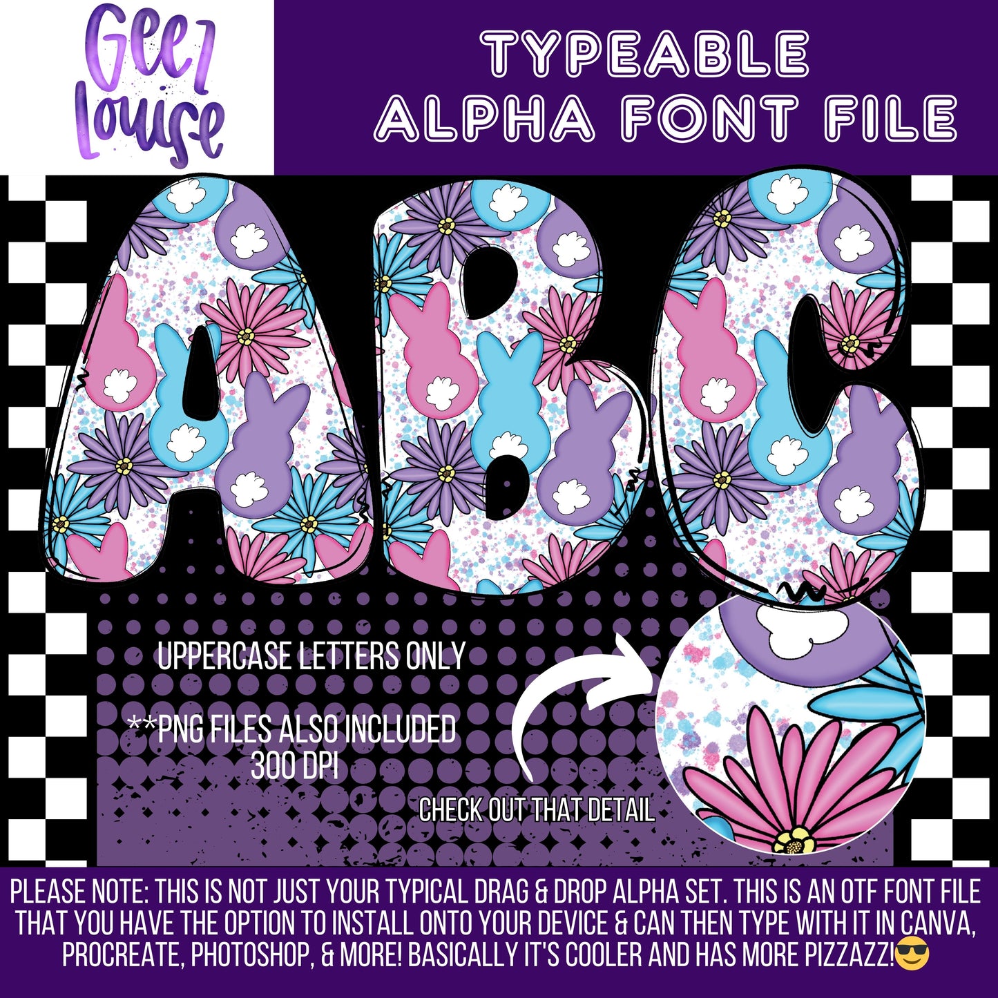 Easter peepers floral - TYPEABLE OTF Font - Alpha Set - Digital Download- PNG