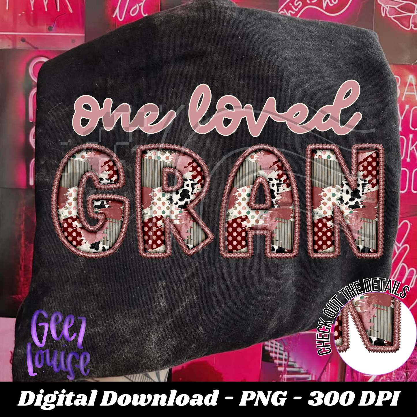 One Loved  Patchwork Faux Embroidery - Valentine - Digital Download- PNG