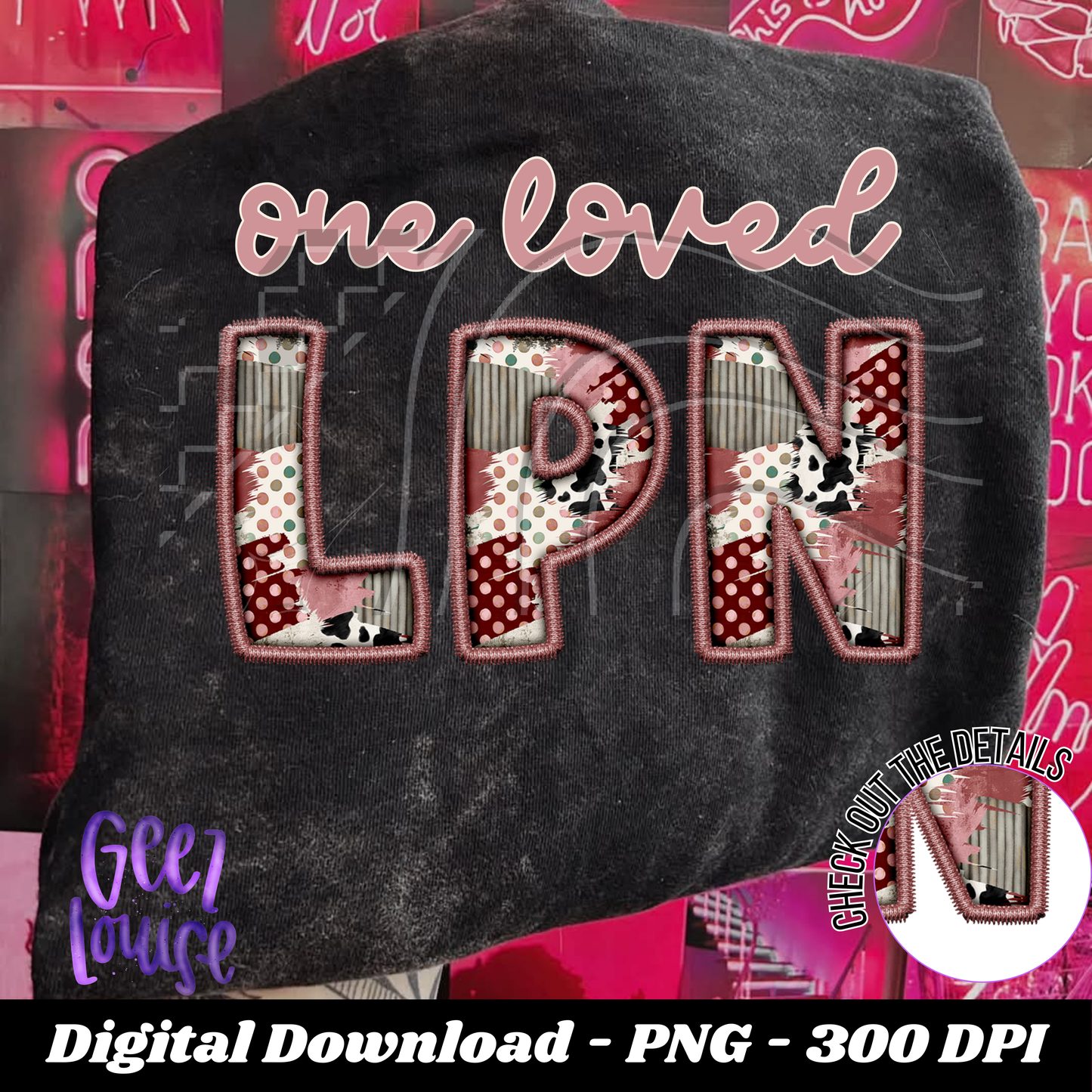 One Loved  Patchwork Faux Embroidery - Valentine - Digital Download- PNG