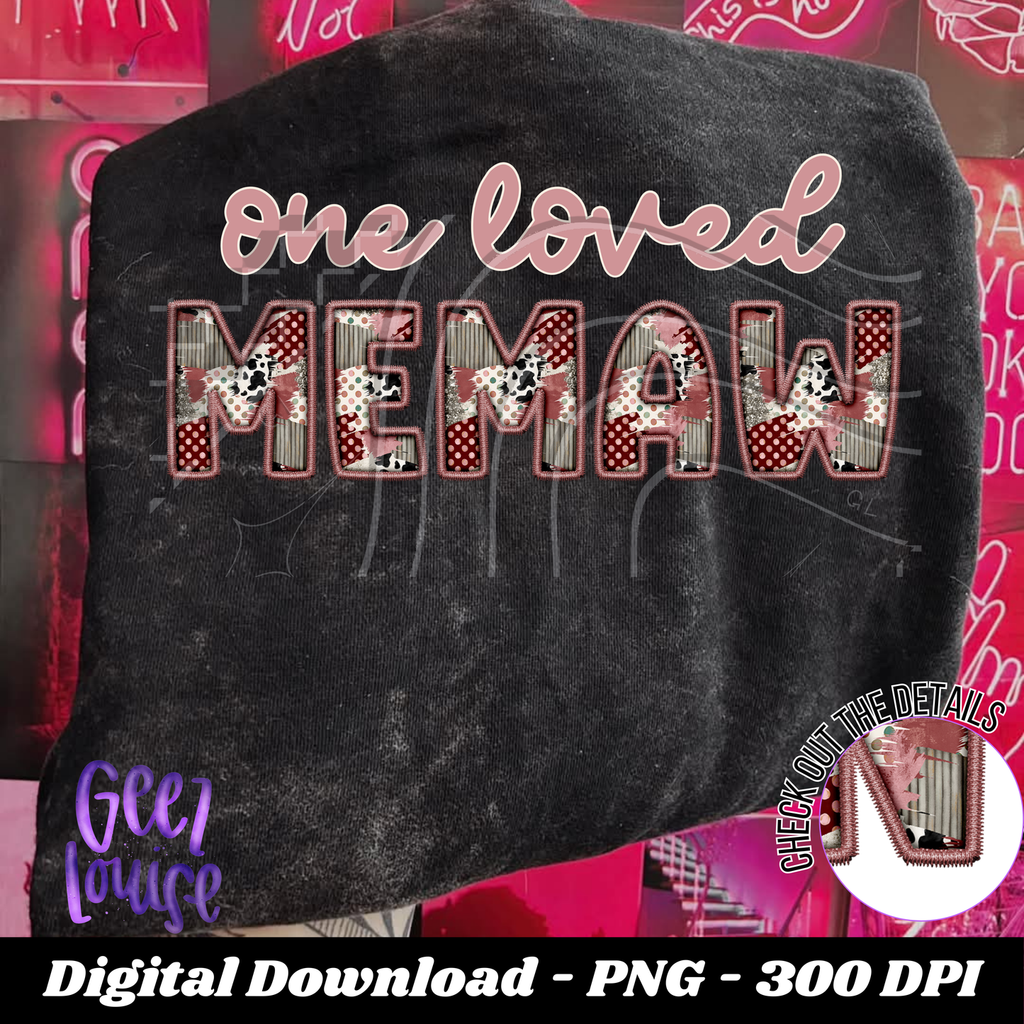 One Loved  Patchwork Faux Embroidery - Valentine - Digital Download- PNG