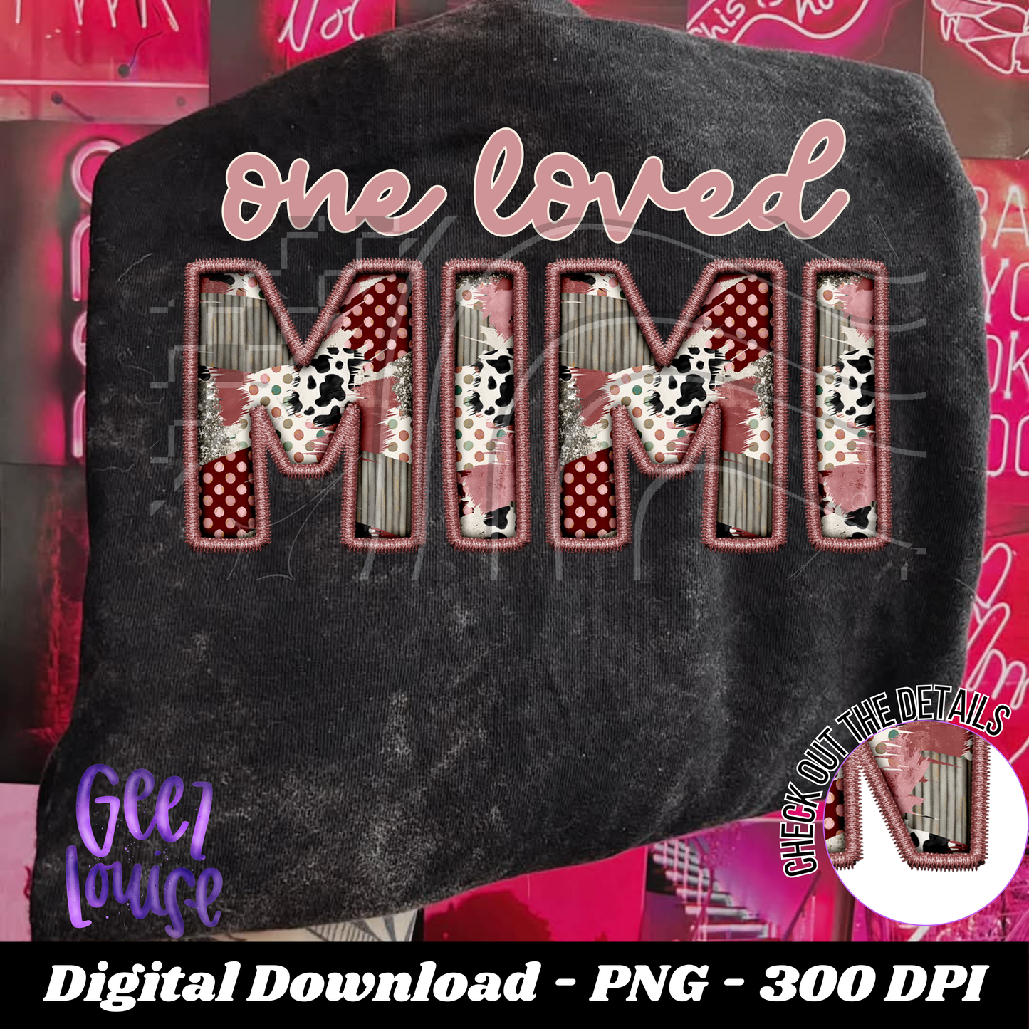 One Loved  Patchwork Faux Embroidery - Valentine - Digital Download- PNG