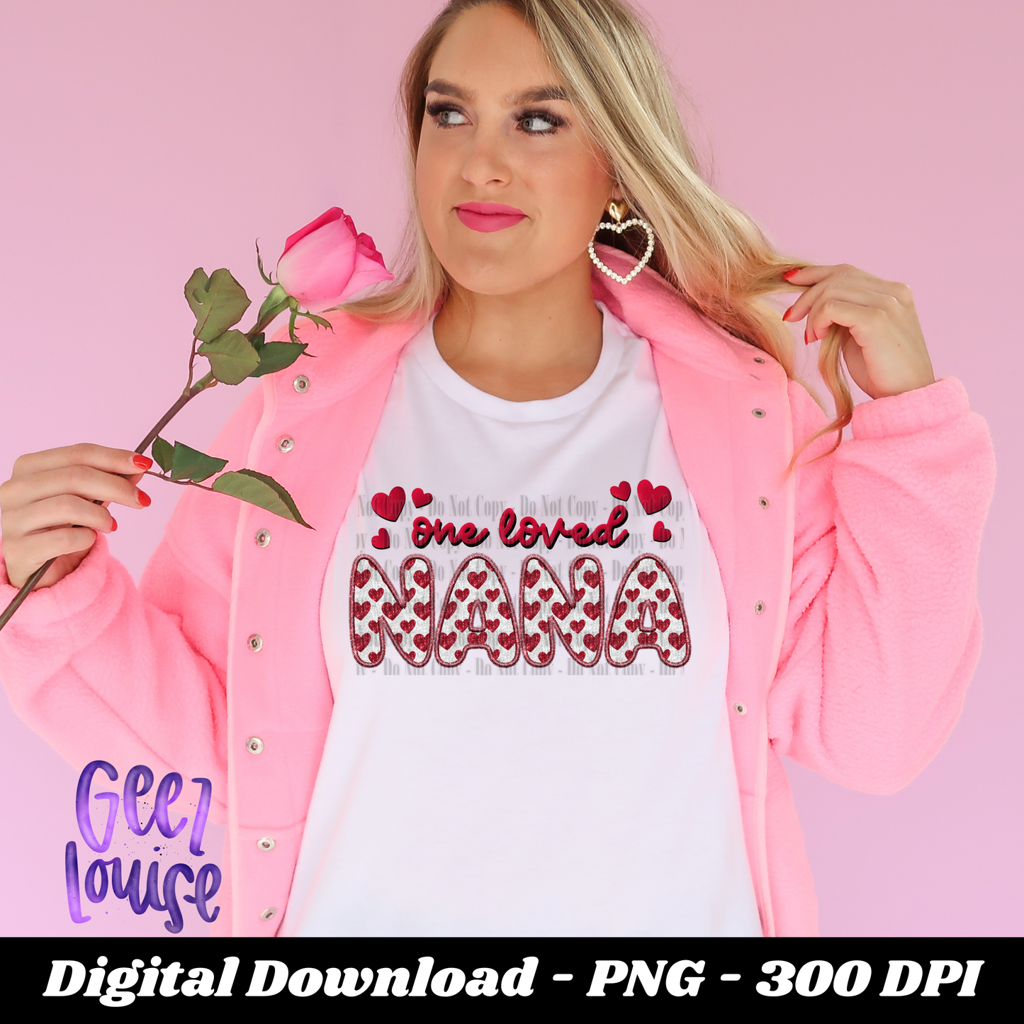 One loved Nana - faux sequin faux embroidery Valentines - Digital Download- PNG