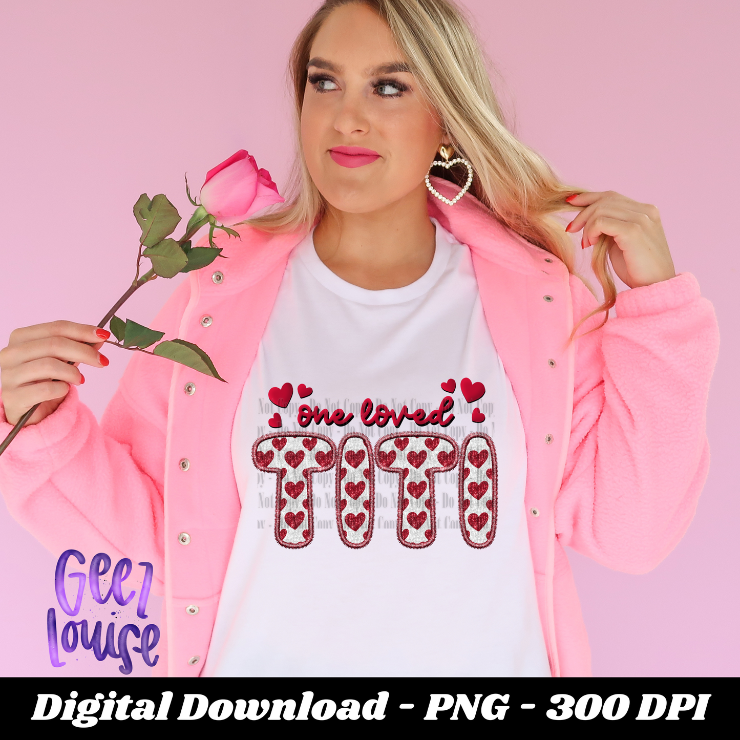 One loved Titi - faux sequin faux embroidery Valentines - Digital Download- PNG