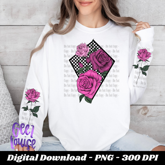 Roses with checkerboard Valentines - Digital Download- PNG